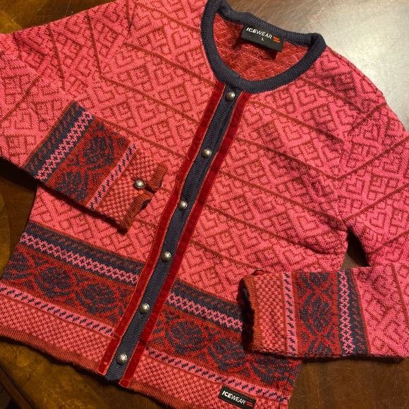 Kenmar Red and Blue Women's Cardigan Sweater - Picture 2 of 8